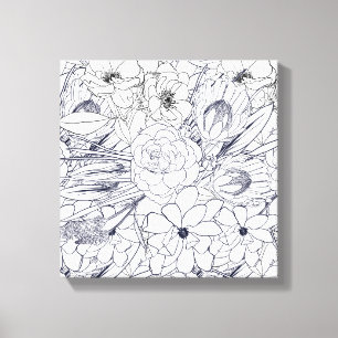 Modern Line Art Hand Drawn Floral Girly Design Canvas Print