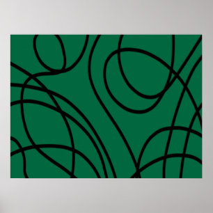 Modern Line Art in Green And Black Poster