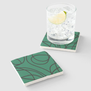 Modern Line Art in Green And Black Stone Coaster