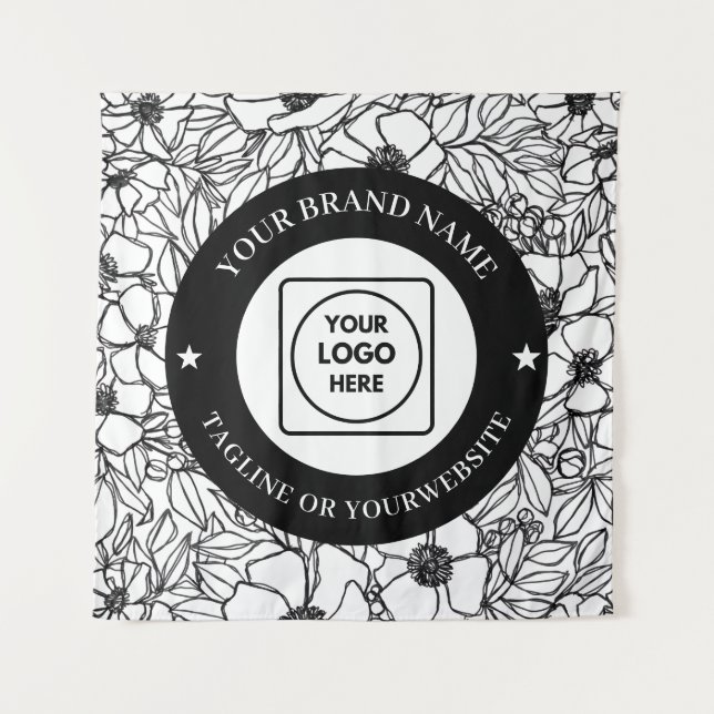 Modern Line Art Logo Text Custom Wall Branding Tapestry (Front)