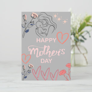 Modern Line Art Mother and Baby Happy Mother's Day Holiday Card