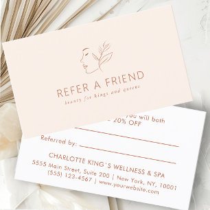 Modern, Line Art, Woman, Leafy, Salon, Beige Referral Card