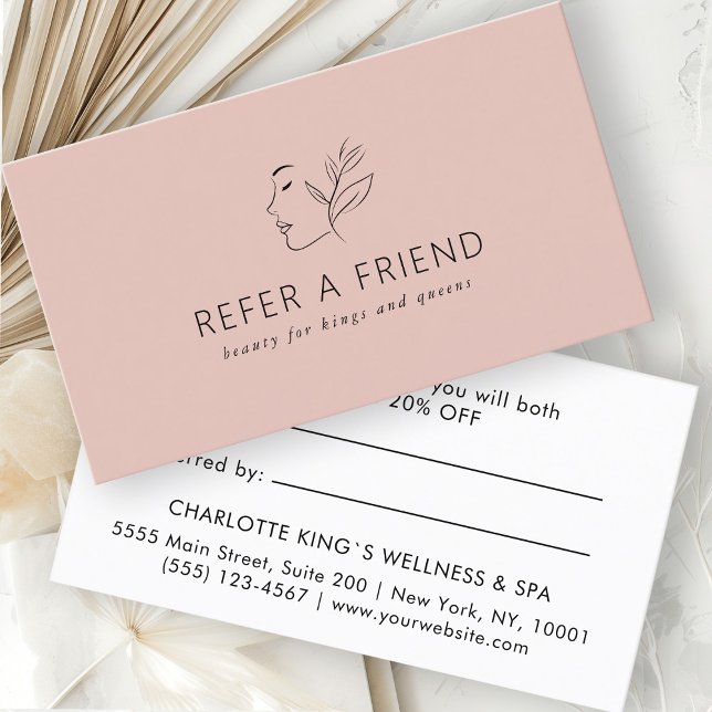 Modern, Line Art, Woman, Leafy, Salon, Brown Referral Card (Creator Uploaded)