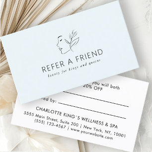 Modern, Line Art, Woman, Leafy, Salon, Light-Blue Referral Card