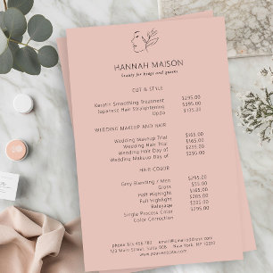 Modern, Line Art, Woman, Leafy, Salon, Pricelist Flyer