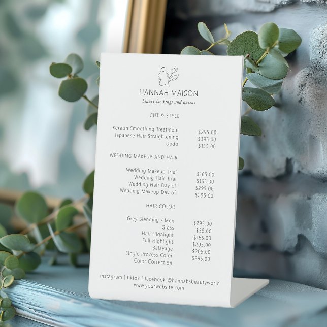 Modern, Line Art, Woman, Leafy, Salon, Pricelist Pedestal Sign (Creator Uploaded)