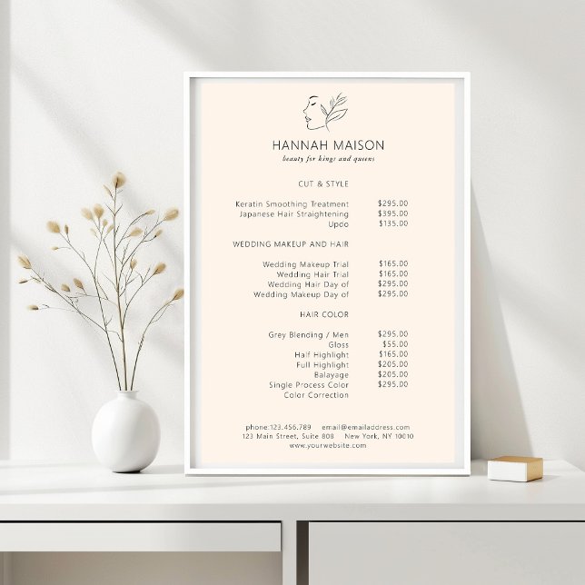 Modern, Line Art, Woman, Leafy, Salon, Pricelist Poster (Creator Uploaded)
