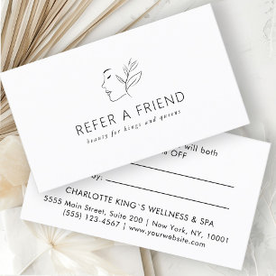 Modern, Line Art, Woman, Leafy, Salon, White Referral Card