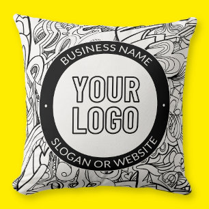 Modern Line Artwork & Your Logo w/Editable Text Cushion