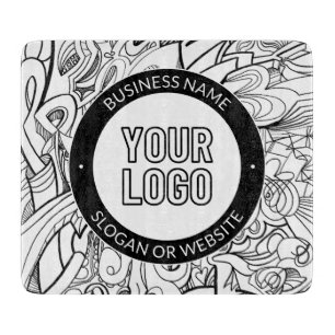Modern Line Artwork & Your Logo w/Editable Text Cutting Board
