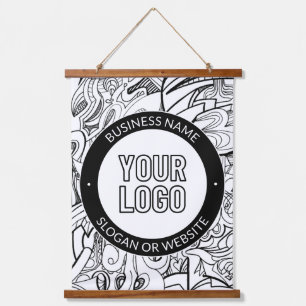 Modern Line Artwork & Your Logo w/Editable Text Hanging Tapestry