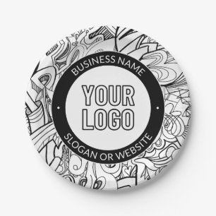 Modern Line Artwork & Your Logo w/Editable Text Paper Plate