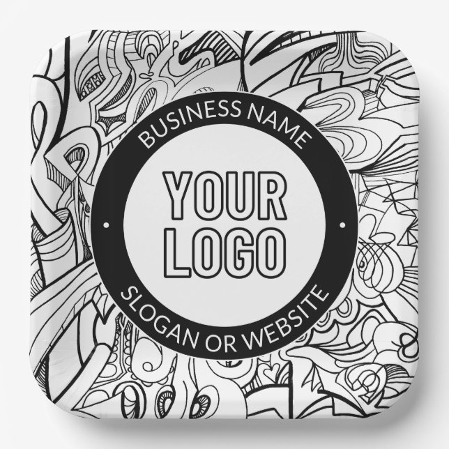 Modern Line Artwork & Your Logo w/Editable Text Paper Plate (Front)