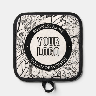Modern Line Artwork & Your Logo w/Editable Text Pot Holder