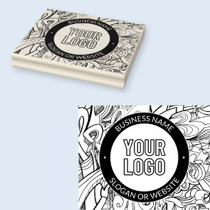 Modern Line Artwork & Your Logo w/Editable Text Rubber Stamp