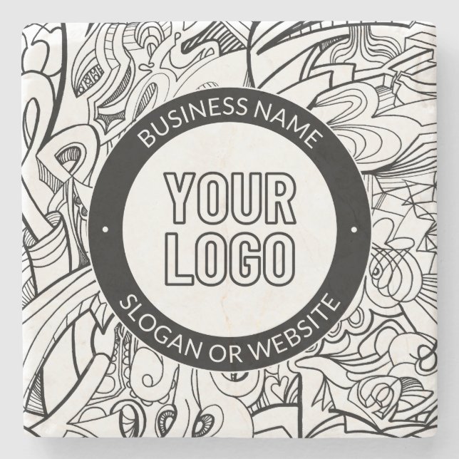 Modern Line Artwork & Your Logo w/Editable Text Stone Coaster (Front)