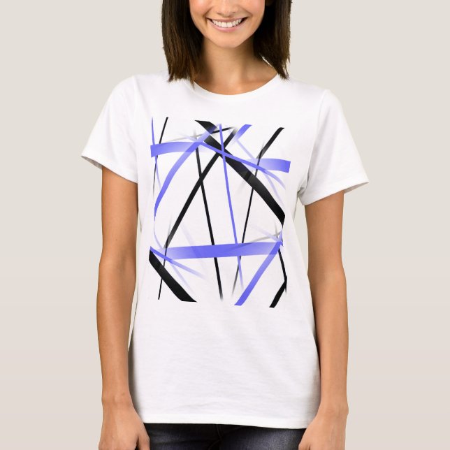 Modern Line Cool Geometry White Black Mid-Blue T-Shirt (Front)