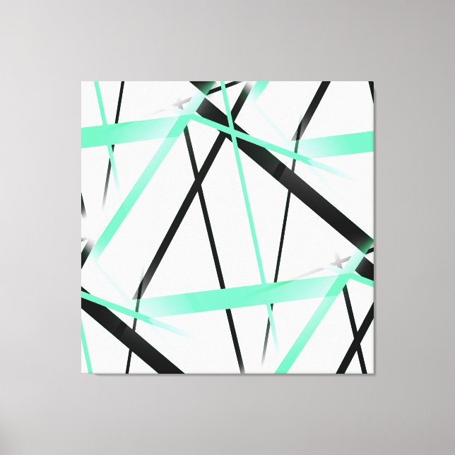Modern Line Cool Geometry White Black Pastel-Green Canvas Print (Front)