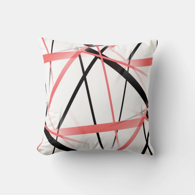 Modern Line Cool Geometry White Black Rose-Pink Cushion (Front)