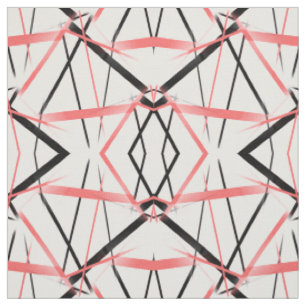 Modern Line Cool Geometry White Black Rose-Pink Fabric