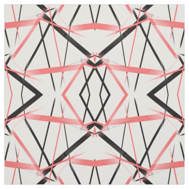 Modern Line Cool Geometry White Black Rose-Pink Fabric (Swatch)
