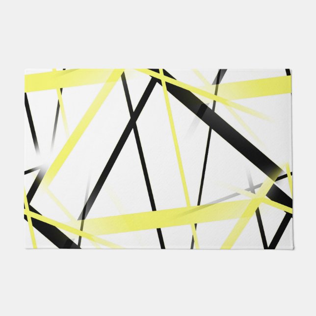Modern Line Cool Geometry White Black Yellow Doormat (Front)