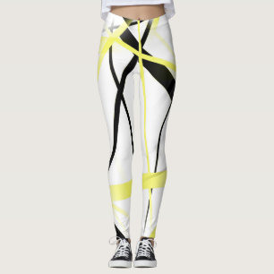 Modern Line Cool Geometry White Black Yellow Leggings