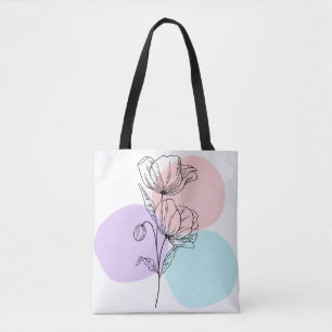Modern Line Drawing Floral Tote - Bohemian Nature  Bag