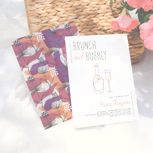 Modern Line Drawing Gold Champagne Brunch & Bubbly Invitation