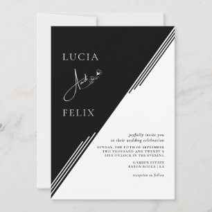 Modern Line Minimalist Black & White Wedding Invitation