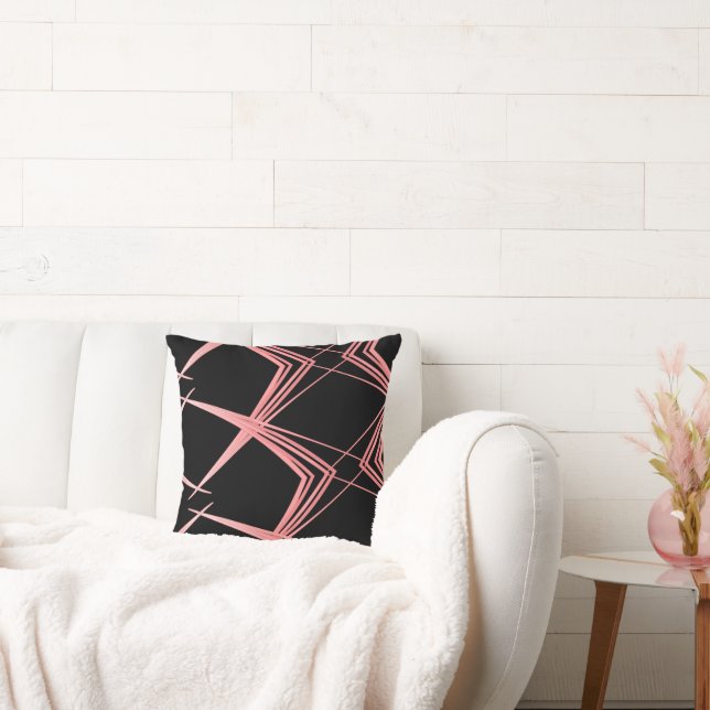Modern Line Pattern Black And Pink  Cushion (Couch)
