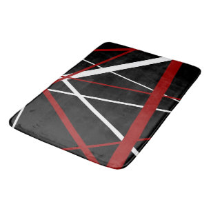 Modern Line Urban Geometry Black White Red Bath Mat