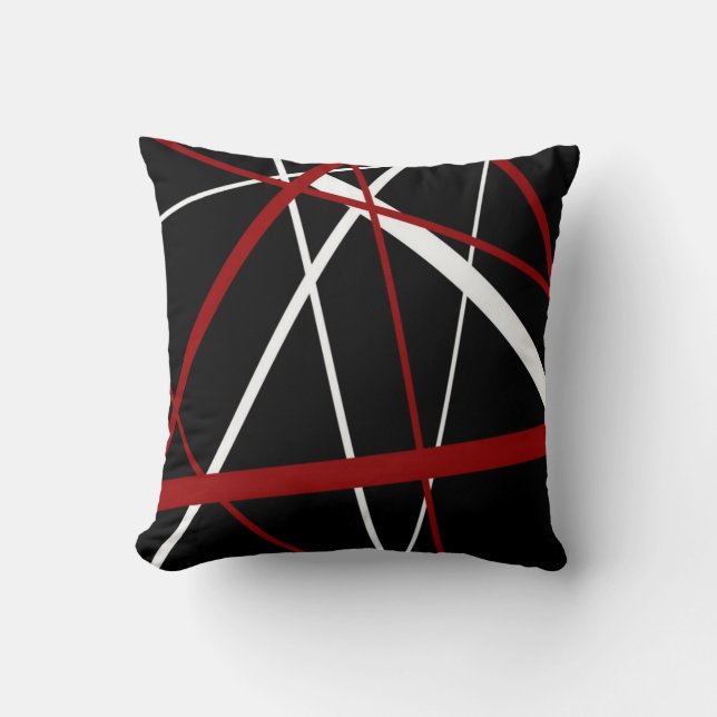 Modern Line Urban Geometry Black White Red Cushion (Front)