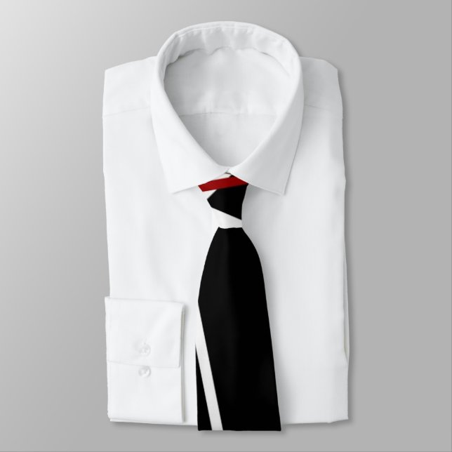 Modern Line Urban Geometry Black White Red Tie (Tied)