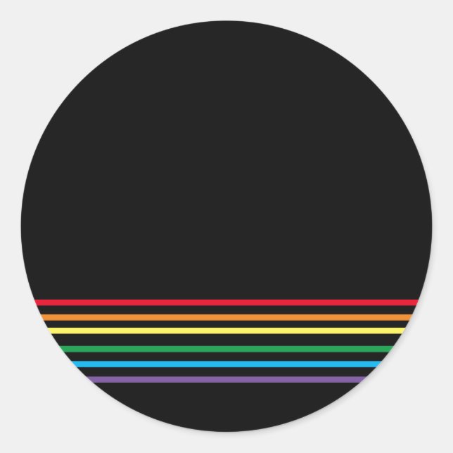 Modern Linear Rainbow on Black Classic Round Sticker (Front)