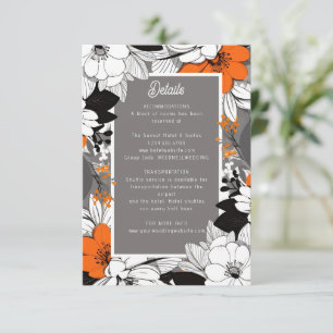 modern lineart floral wedding details RSVP card