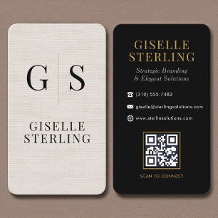 Modern Linen Gold Monogram QR Code Business Card