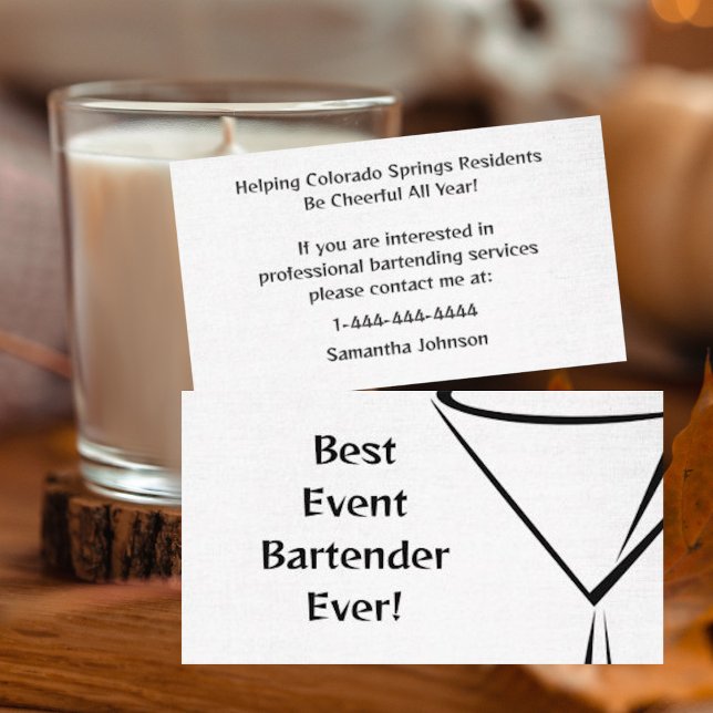Modern Linen-Look Bartender Event Business Card (Creator Uploaded)