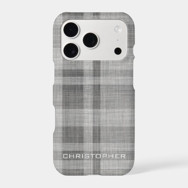 Modern Linen Plaid Pattern Personalised Name (Back)