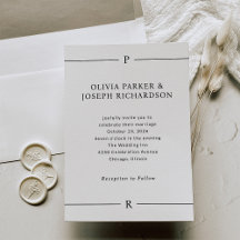 Modern Lines and Monogram Black and White Wedding