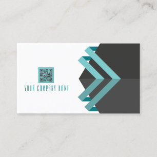 Modern Lines Aqua and  Charcoal with QR Code Business Card