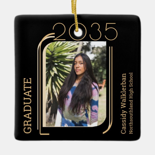 Modern Lines Photo Graduation Ceramic Ornament (Front)