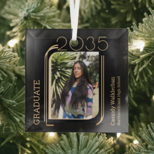 Modern Lines Photo Graduation Glass Tree Decoration