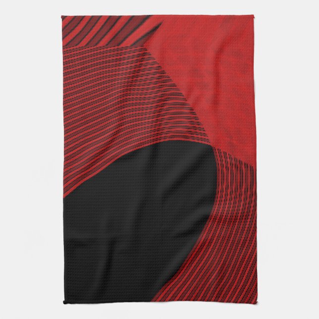 Modern Lines Red and Black Tea Towel (Vertical)