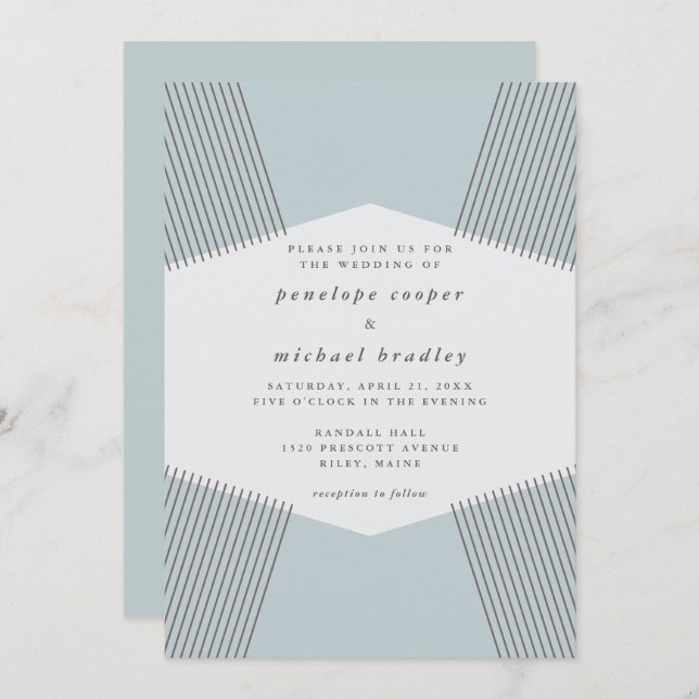 Modern Lines Robin's Egg Blue Wedding Invitation (Front/Back)