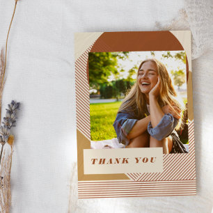 Modern Lines Terracotta 2 Photo Graduation  Thank You Card
