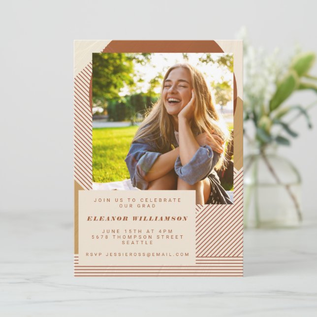 Modern Lines Terracotta 3 Photo Graduation Party I Invitation (Standing Front)