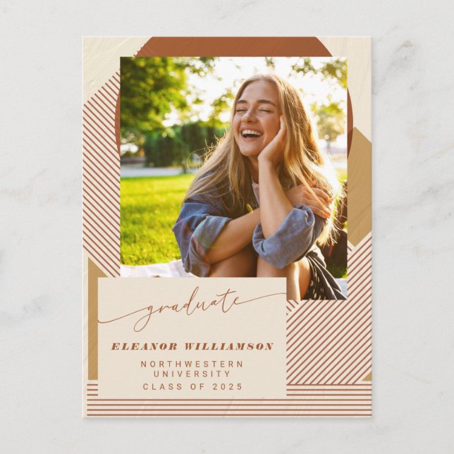 Modern Lines Terracotta Grad Photo Graduation  Postcard (Front)