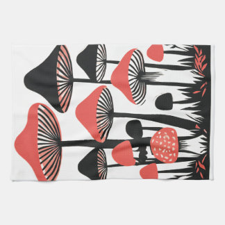 Modern Linocut Mushroom Art Print Tea Towel