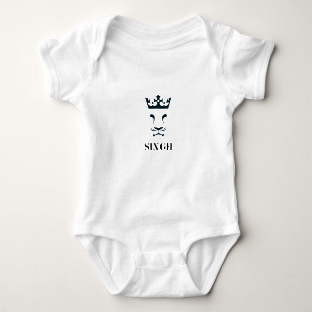 Modern Lion Graphic & Sikh Text One Piece Baby Bodysuit (Front)